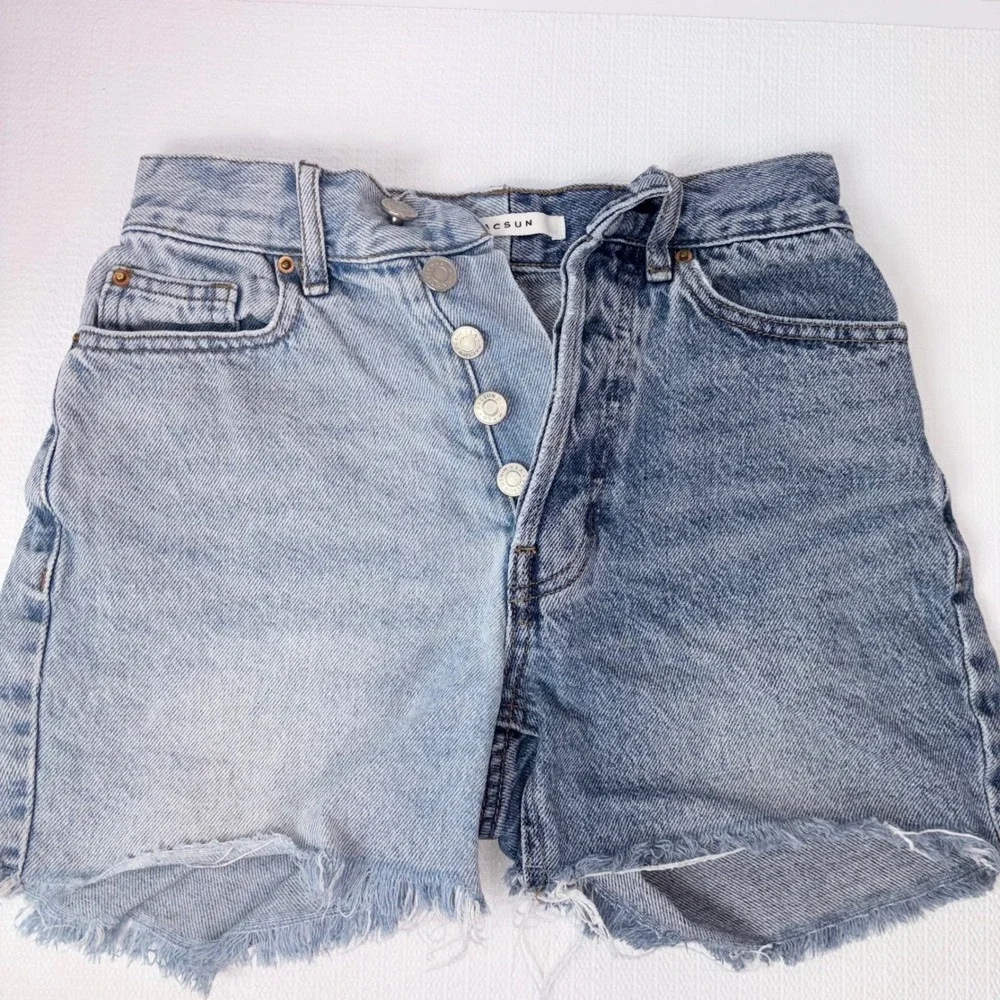 Pacsun Denim Shorts Girls Junior Size 22 90s Girlfriend Two Tone High Button Fly